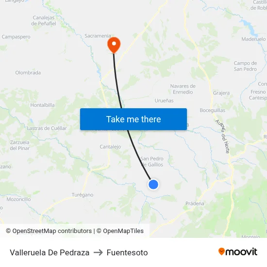 Valleruela De Pedraza to Fuentesoto map