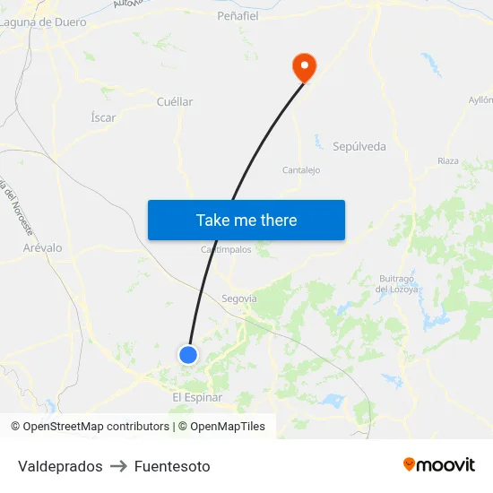 Valdeprados to Fuentesoto map