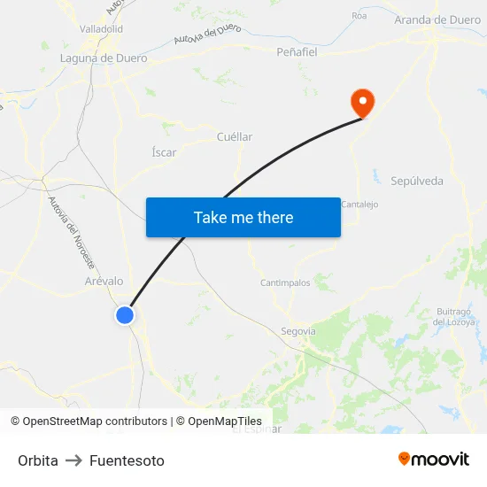 Orbita to Fuentesoto map