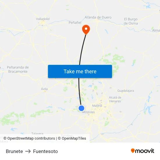 Brunete to Fuentesoto map