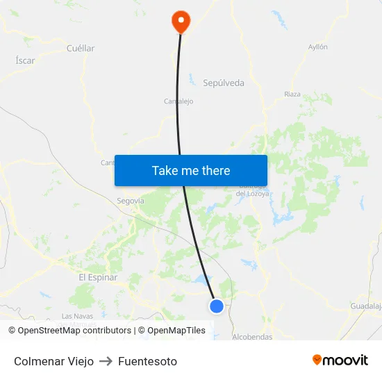 Colmenar Viejo to Fuentesoto map