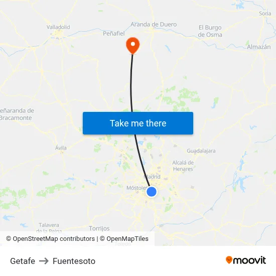 Getafe to Fuentesoto map
