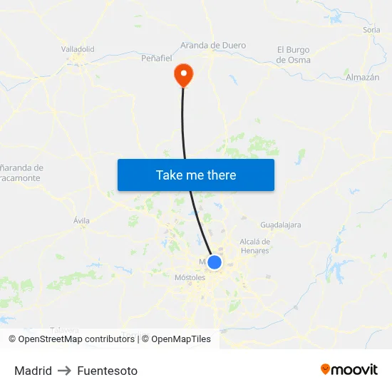 Madrid to Fuentesoto map