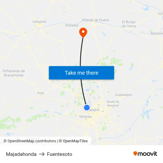 Majadahonda to Fuentesoto map