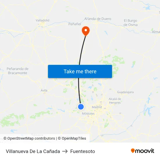 Villanueva De La Cañada to Fuentesoto map