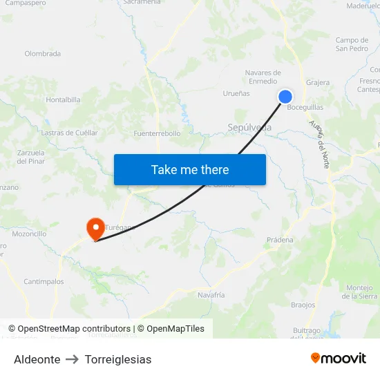 Aldeonte to Torreiglesias map