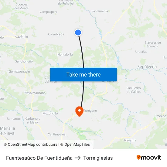 Fuentesaúco De Fuentidueña to Torreiglesias map