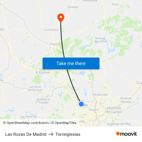 Las Rozas De Madrid to Torreiglesias map