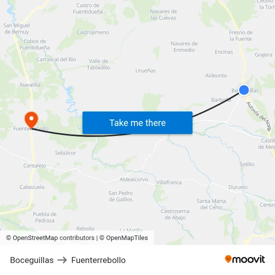 Boceguillas to Fuenterrebollo map