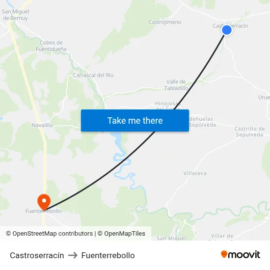Castroserracín to Fuenterrebollo map