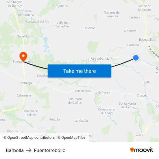 Barbolla to Fuenterrebollo map