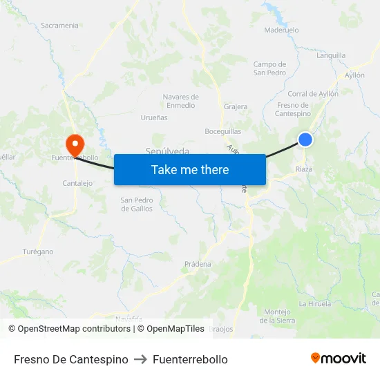 Fresno De Cantespino to Fuenterrebollo map