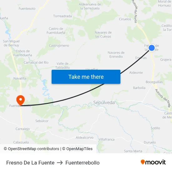 Fresno De La Fuente to Fuenterrebollo map