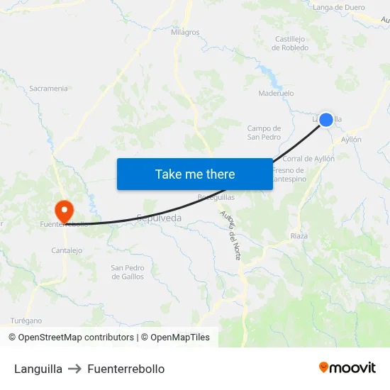 Languilla to Fuenterrebollo map