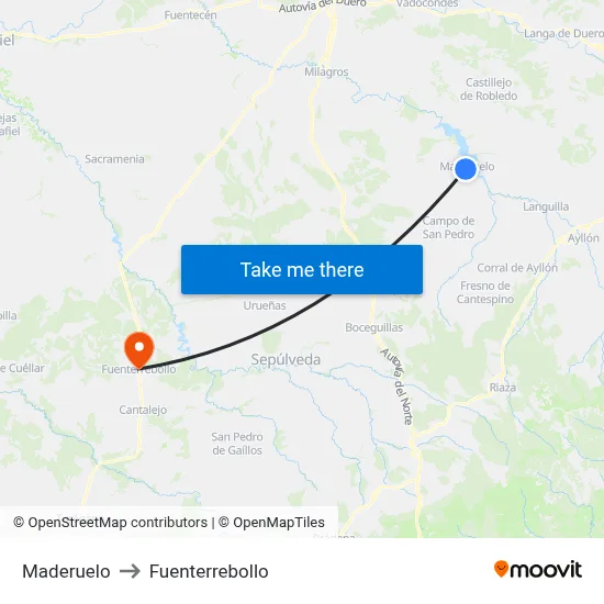 Maderuelo to Fuenterrebollo map