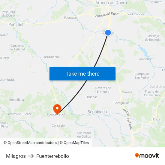 Milagros to Fuenterrebollo map