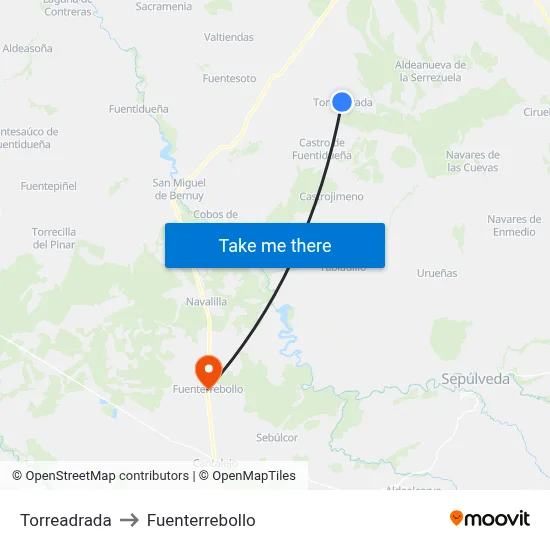 Torreadrada to Fuenterrebollo map