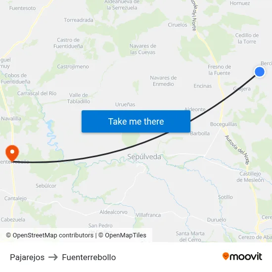 Pajarejos to Fuenterrebollo map