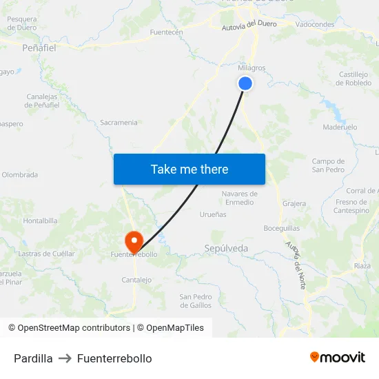 Pardilla to Fuenterrebollo map