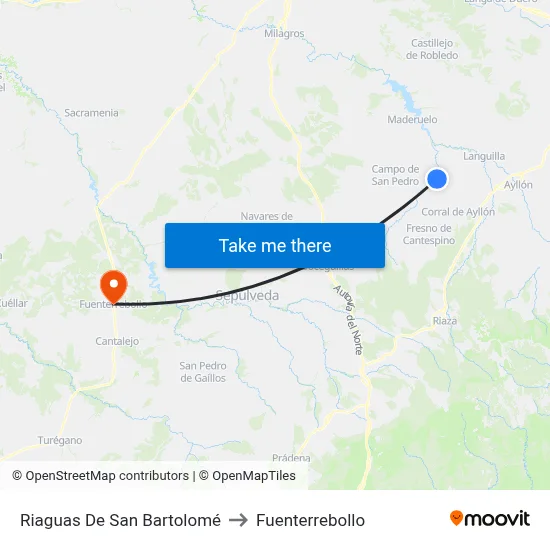 Riaguas De San Bartolomé to Fuenterrebollo map