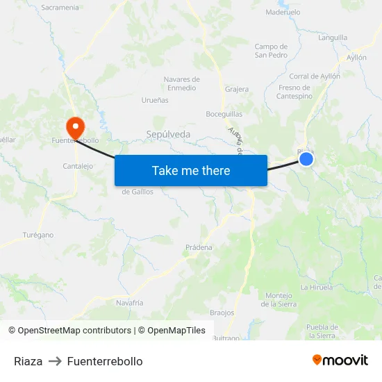 Riaza to Fuenterrebollo map