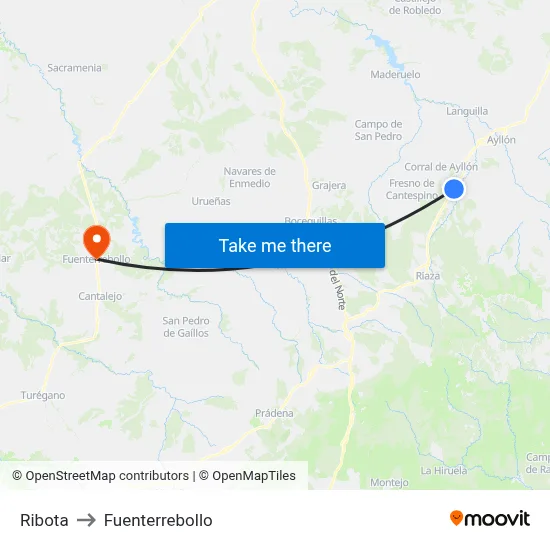 Ribota to Fuenterrebollo map