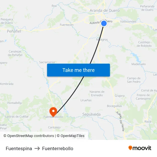 Fuentespina to Fuenterrebollo map