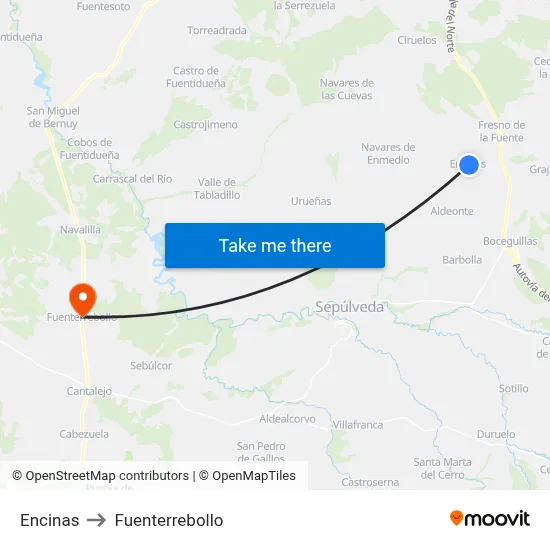 Encinas to Fuenterrebollo map