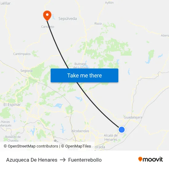 Azuqueca De Henares to Fuenterrebollo map