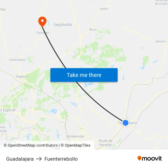 Guadalajara to Fuenterrebollo map