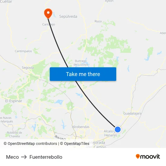 Meco to Fuenterrebollo map
