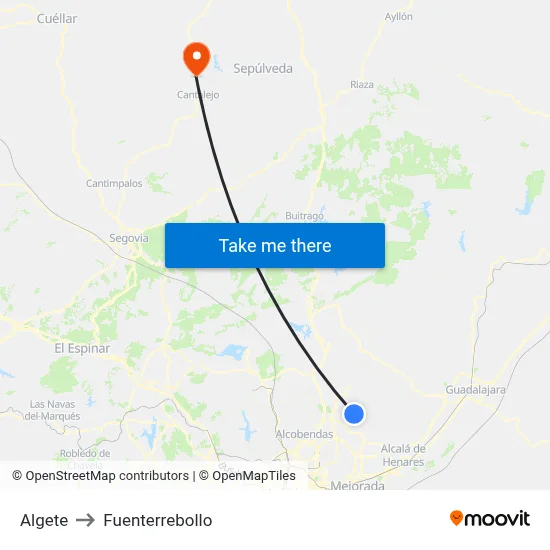 Algete to Fuenterrebollo map