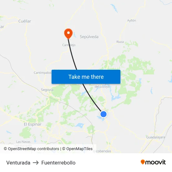 Venturada to Fuenterrebollo map