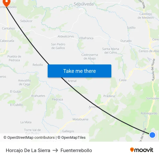 Horcajo De La Sierra to Fuenterrebollo map