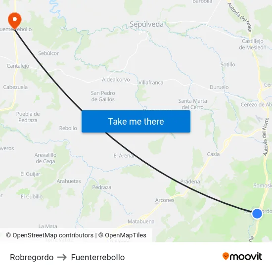 Robregordo to Fuenterrebollo map