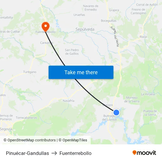 Pinuécar-Gandullas to Fuenterrebollo map