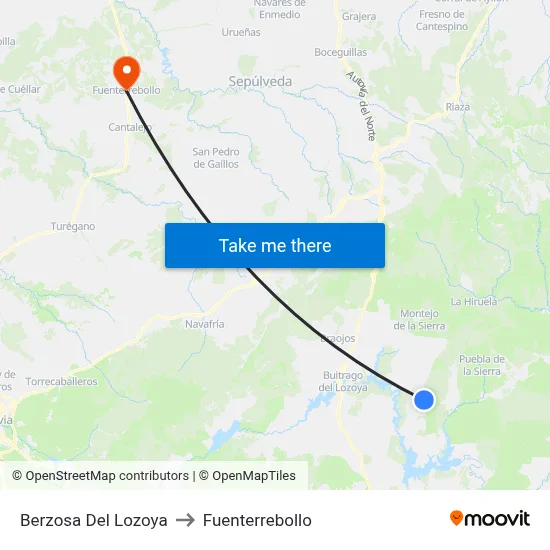 Berzosa Del Lozoya to Fuenterrebollo map