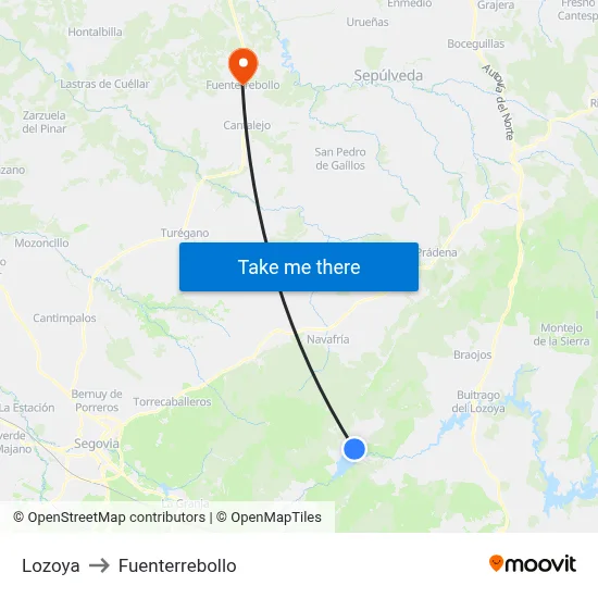 Lozoya to Fuenterrebollo map
