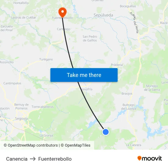 Canencia to Fuenterrebollo map