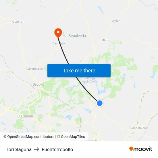 Torrelaguna to Fuenterrebollo map