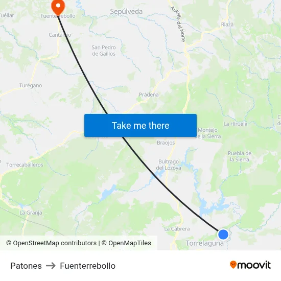 Patones to Fuenterrebollo map