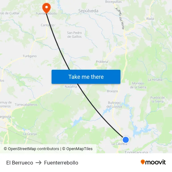 El Berrueco to Fuenterrebollo map