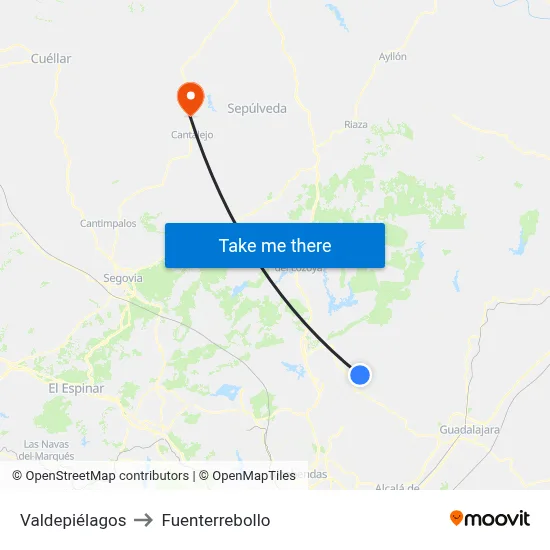 Valdepiélagos to Fuenterrebollo map