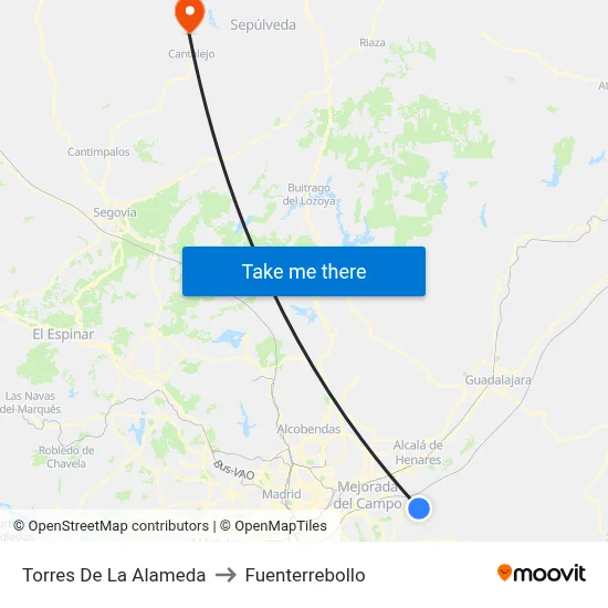 Torres De La Alameda to Fuenterrebollo map