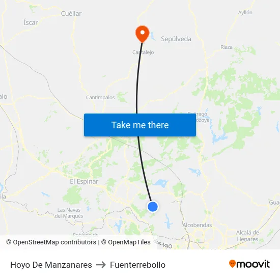 Hoyo De Manzanares to Fuenterrebollo map