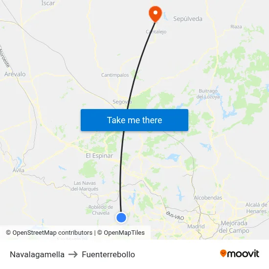 Navalagamella to Fuenterrebollo map