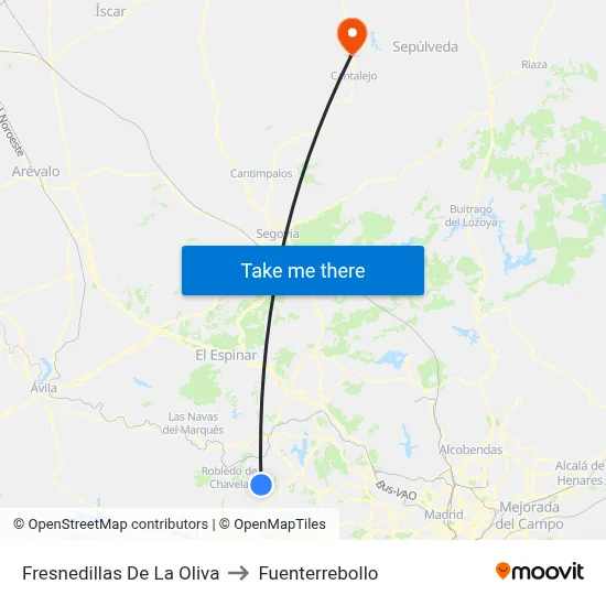 Fresnedillas De La Oliva to Fuenterrebollo map