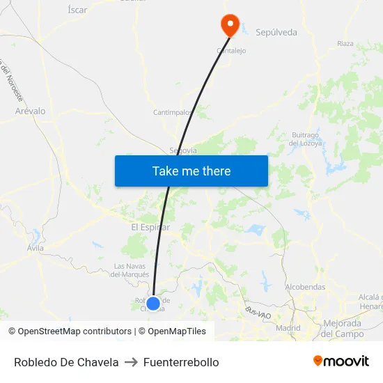 Robledo De Chavela to Fuenterrebollo map