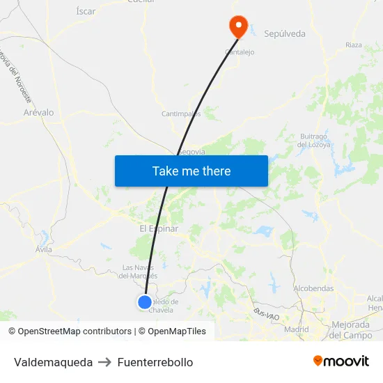 Valdemaqueda to Fuenterrebollo map