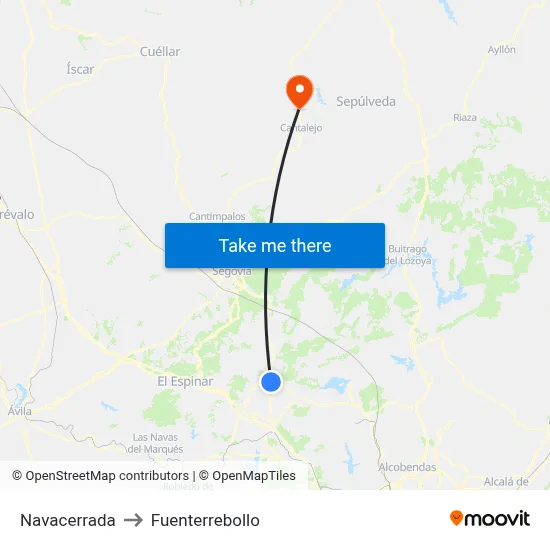 Navacerrada to Fuenterrebollo map